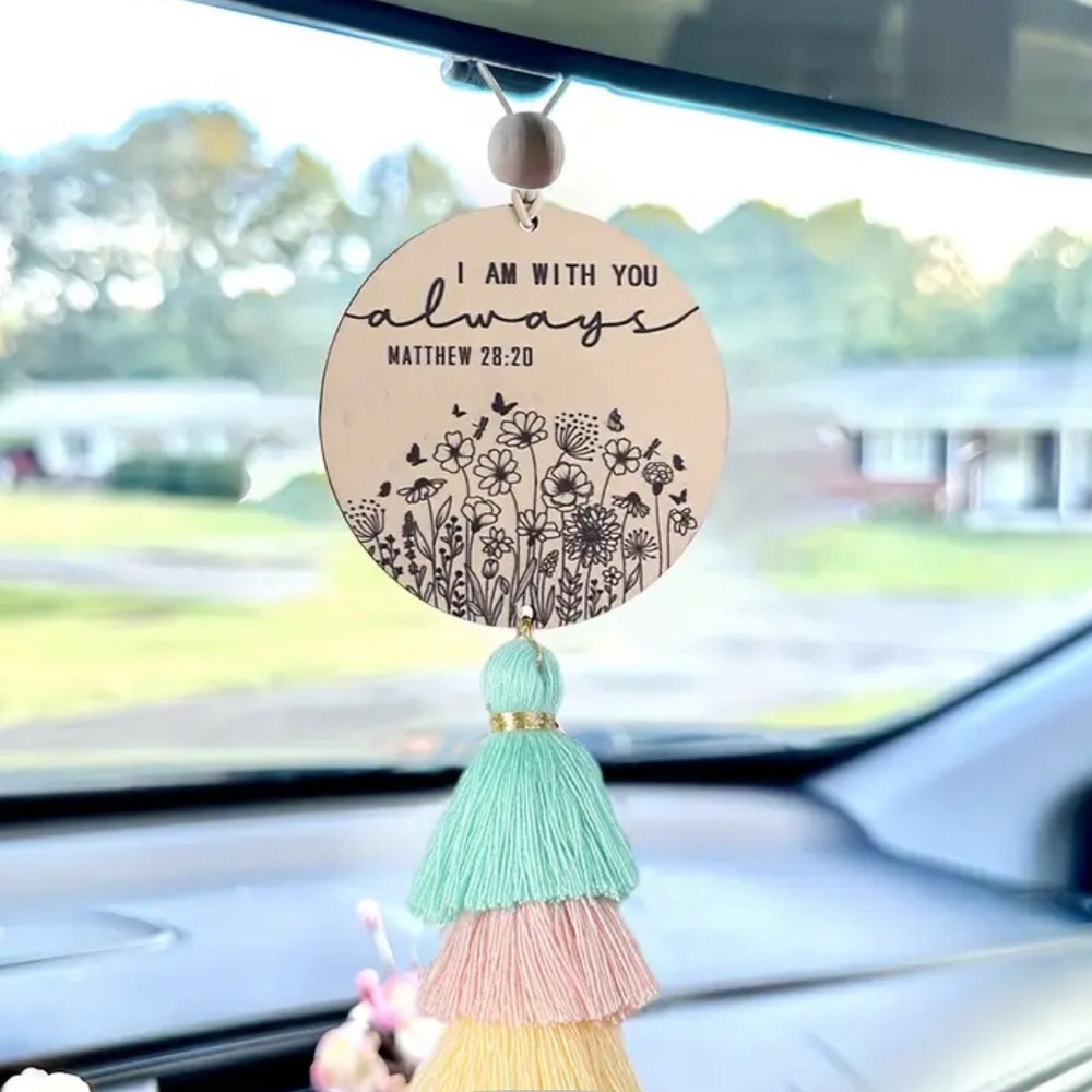 Inspirational Scripture Rear View Mirror Hanging Daily Inspiration with Tassels